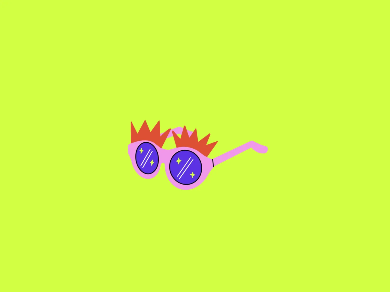 Illustration of pink glasses with flames on a lime background