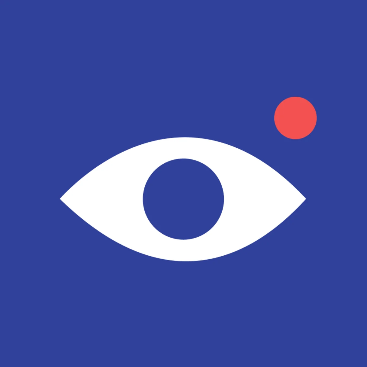 Amomir's eye: a white illustration on blue with a red dot